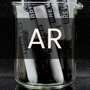 White text reading “” placed in front of a clear 250mL beaker containing a bunch of Oregon BrewLab labeled sharpies.