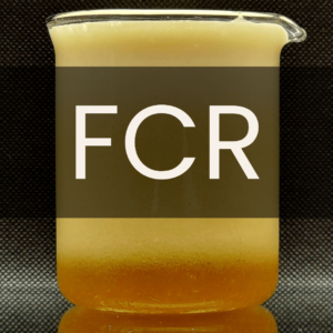 White text reading “FCR” placed in front of a clear 250mL beaker containing