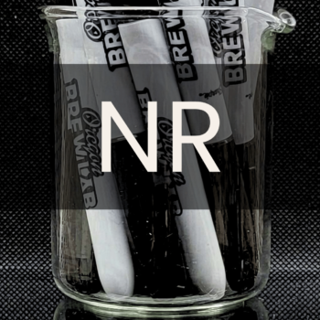White text reading “NR” placed in front of a clear 250mL beaker containing a bunch of Oregon BrewLab labeled sharpies.