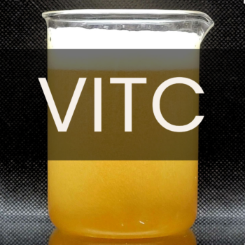 Image of a 500mL beaker holding yellow beer with white foam. The word VIT C is overlapped on top.